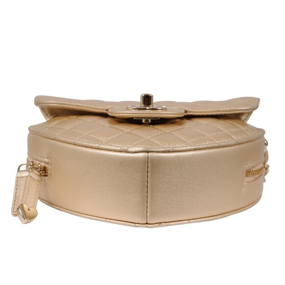Chanel Womens Gold Metallic Lambskin Quilted CC Logo Large Heart Crossbody Bag - Picture 7 of 12